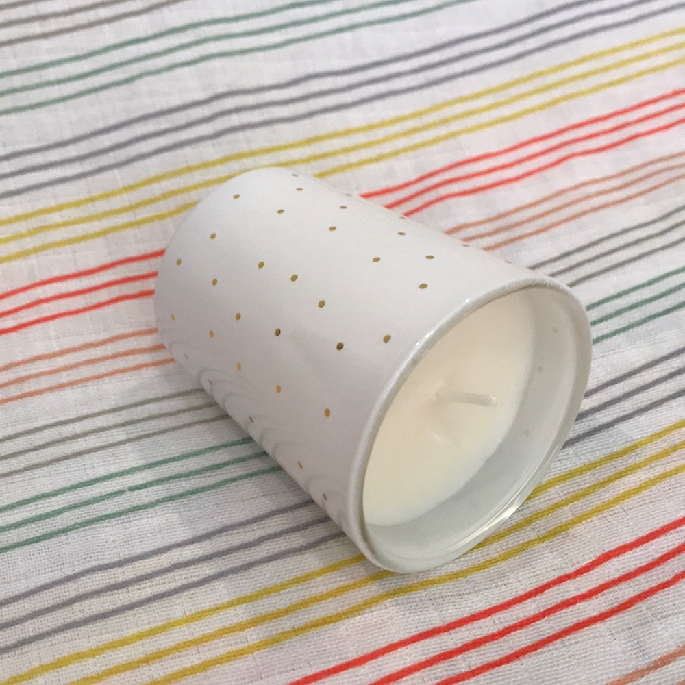 Fir Votive Candle White Gold Dots Cozy Cabin NWT - Picture 3 of 4